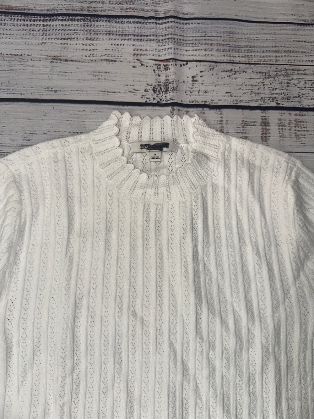 Madewell Pointelle-Stitch Mockneck Sweater Tee Sz. M - Picture 7 of 9